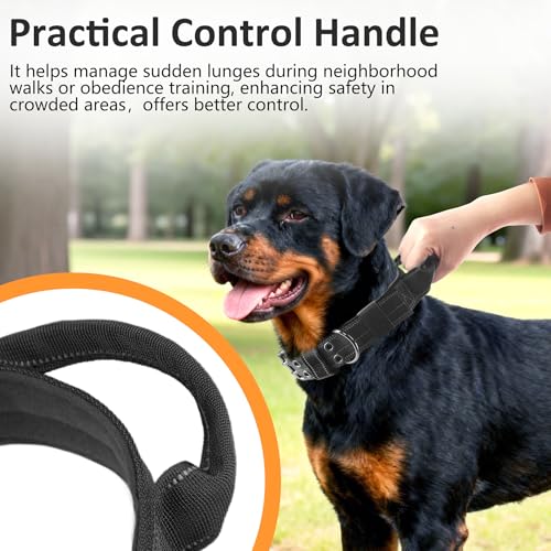 Tactical Dog Collar with Control Handle, Military Adjustable Pet Collar Reflective Heavy Metal Buckle Dog Collar, Soft Nylon Training Collar for Medium Large Dogs (Black, Large) - color: Black, size: Large
