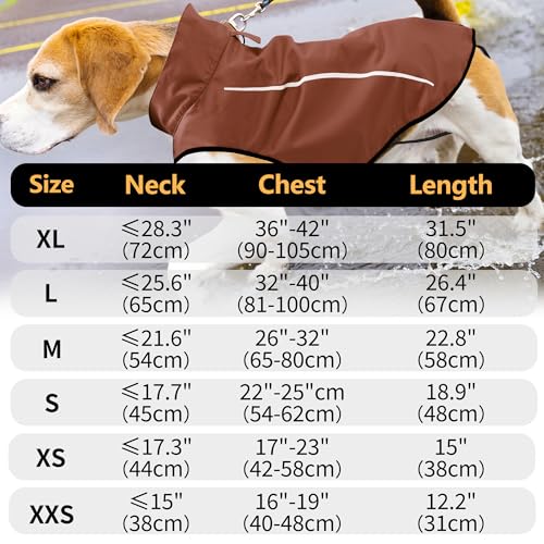 Mile High Life Dog Raincoat, Adjustable Waterproof Reflective Rain Jacket for Small Medium Large Dogs, Lightweight Breathable Pet Rain Coat with Leash Hole(Brown,XS Chest 17-23") - color: Brown, size: XS Chest 17"-23"