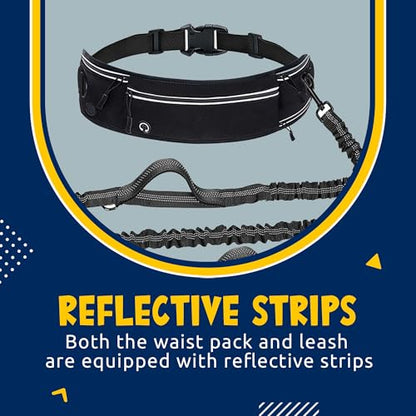 Lightweight Hands Free Dog Walking Waist Belt Leash with Storage Pouch, Featuring Dual Handles and Heavy-Duty Durable Bungee—Perfect for Outdoor Hiking and Running (Gray) - color: Gray
