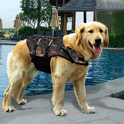Izefia Dog Life Jacket Swimming Safety Coat Floatation Life Vest Life Saver with Handle for Small Dog Puppy Large Dog (Camouflage Dark, XS) - color: Camouflage Dark, size: X-Small