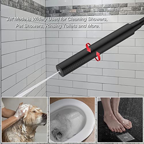 Black Shower Wand Brass Handheld Shower 7 Inch High Pressure Hand Held Shower Head High Flow Sprayer, 2 In 1 Function with 59 inch Hose, Bracket - color: Matte Black