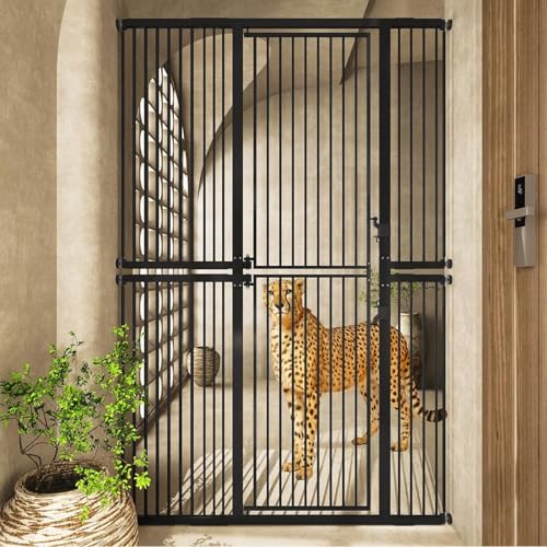 74.8" Extra Tall Pet Gate for Cats，29.5"-51.6" Extra Wide Cat Gate,Pressure Mounted Easy Walk Through Pet Gate with Door for Stairs, Doorways, Kitchen(Black) - color: Black, size: 29.5-51.6"W , 74.8"H