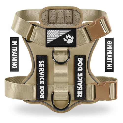Service Dog Harness, Reflective Dog Vest Harness with 5 PCS Patches, Adjustable Soft Oxford Pet Harness, Inner Layer Mesh, Easy to Control for Small Medium Large Dogs - color: Army yellow, size: Small (Pack of 1)