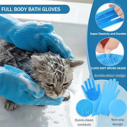 6PCS Dog Bath Kit & Dog Brush Kit for Dogs & Cats - Professional Pet Grooming Tools Set with Shedding Brush, Bath Scrubber, Dematting Comb & Storage Bag - Complete Dog Washing Essentials, Blue - color: 6PCS-Blue