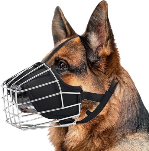 Dog Muzzle Adjustable Durable Metal Wire Basket for Large (M) - size: M