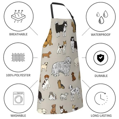 Perinsto Dog Cat Pets Cute Animals Waterproof Apron Bibs for Grooming Kitchen Cooking Baking Painting Gardening - color: Dog (Beige)