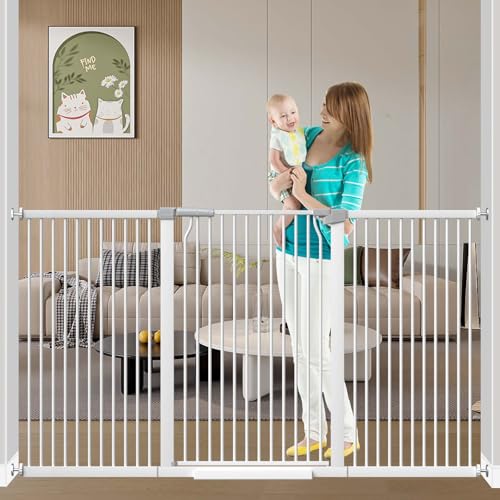 Fairy Baby 40.5" Extra Tall Baby Gate No Drill, 65.8"-72.2" Extra Wide Large Dog Gate, Pressure Mounted Walk Through Adjustable Tension Safety Gate, Auto Close Child Pet Gate for Stairs Doorway, White - color: White, size: 65.8"-72.2"
