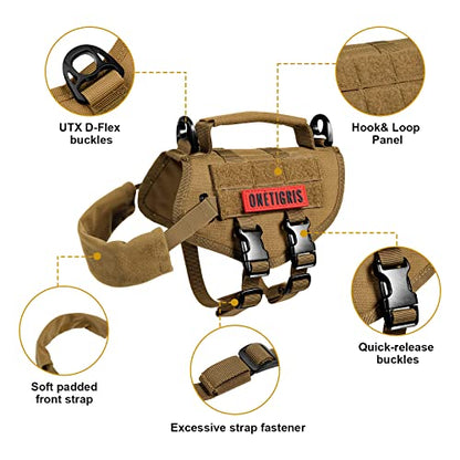 Tactical Dog Harness, Milltary Dog Vest with Durable Vertical Handle for XXS Puppy Dog Brown - color: Brown, size: XX-Small