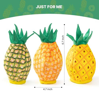 No Stuffing 3pc Squeaky Dog Toys 2 in 1 Interactive Plush Dog Toy Pineapple Shaped Rip&Reveal Toy for Boredom- Perfect for Chew&Fetch Play
