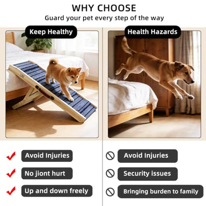 ZJSF Foldable Wooden Dog Ramp for High Bed, Dog Stairs for Small Dogs, High Traction Platform with 4 Adjustable Heights (5"-20.4"), 31.5" L, Supports up to 70 lbs - size: 31.5"L X 12"W