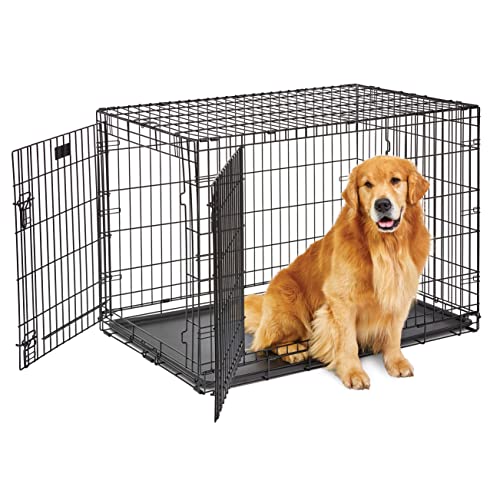 MidWest Homes for Pets 42-Inch LifeStages Crate for Large Breeds, 71-90 lbs, Double Door Folding Dog Crate with Divider Panel, Leak-Proof Tray & Secure Latch, Heavy-Duty & Easy to Assemble - size: 42.0"L x 28.0"W x 30.0"H