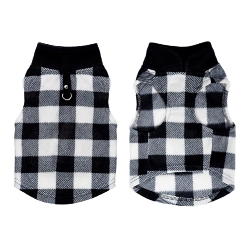 Rbenxia 1 PC Plaid Dog Sweaters with Leash Ring Soft Fleece Vest Dogs Pullover Warm Jacket Pet Dogs Clothes Winter Dog Outfits for Small Puppy Cat Pets (Black and White, Small) - color: Black and White, size: Small