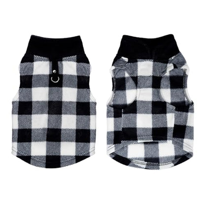 Rbenxia 1 PC Plaid Dog Sweaters with Leash Ring Soft Fleece Vest Dogs Pullover Warm Jacket Pet Dogs Clothes Winter Dog Outfits for Small Puppy Cat Pets (Black and White, Small) - color: Black and White, size: Small