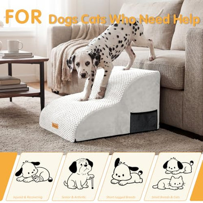Topmart High Density Extended Foam Dog Ramp&Steps 2 Tiers,11.8" High,Non-Slip Dog Stairs,Soft Foam Pet Ladder with Removable Cover,Best for Injured,Older Cats,Pets with Joint Pain - color: White, size: 21.7*15.7*11.8