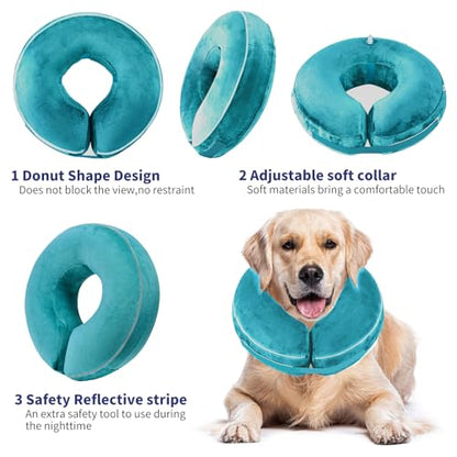Inflatable Reflective Dog Cone Collar Alternative After Surgery,Doggie Recovery Dount Neck Ecollar,Adjustable Soft Dog Cone Collar for Small Medium Large Dogs (Light Blue, M) - color: Light Blue, size: Medium（10.5"-13"）