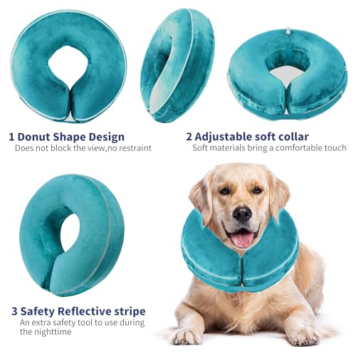Inflatable Reflective Dog Cone Collar Alternative After Surgery,Doggie Recovery Dount Neck Ecollar,Adjustable Soft Dog Cone Collar for Large Dogs (Light Blue, XXL) - color: Light Blue, size: XX-Large（18.5"-22.5"）