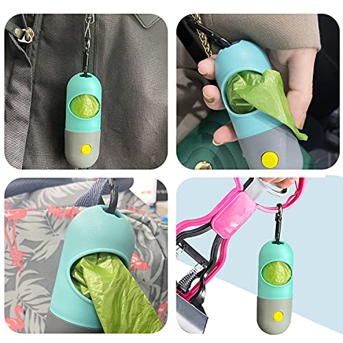 2 Pack Dog Poop Bag Dispenser with Built-in LED Flashlight, Pet Waste Bag Holder for Leash with Carabiner Clip for Lead Leash, 2 Rolls Leak-proof Doggy Waste Bags for Dog Walking, Blue,Eliamo - color: Blue