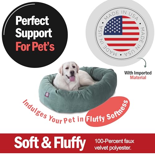 Majestic Pet 40 Inch Micro Velvet Calming Dog Bed Washable – Cozy Soft Round Dog Bed with Spine for Head Support - Fluffy Donut Dog Bed 40x29x9 (inch) – Round Pet Bed Large – Azure - color: Azure