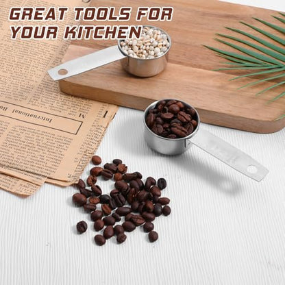 2 Pcs 1/8 Cup (30ml, 1oz) Measuring Cup, Stainless Steel Measuring Scoop Coffee Scoops Small Metal Measure Cups Tablespoon for Wet and Dry Ingredients, Metric and US Measurement, Dishwasher Safe - size: 1/8 Cup