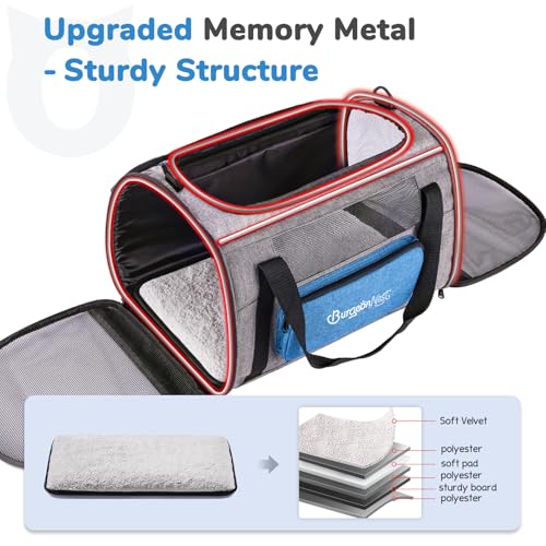 BurgeonNest Cat Carrier, Airline Approved Dog Carrier, Soft Sided Cat Pet Carrier for Small Medium Cats Dogs Under 10 lbs with Side Bag, Collapsible Travel Kitten Puppy Carriers, Blue - color: Blue, size: 17.5"L x 11.0"W x 11.0"H