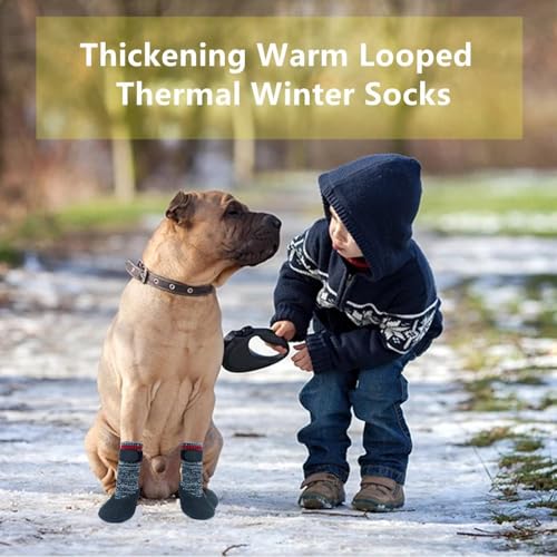 Mihachi Dog Socks Rubber Sole Paw Protectors with Straps Traction Control Anti-Slip Waterproof Boots Winter Paw Protectors - size: Large