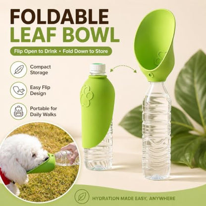 2Pcs Dog Water Bottle Adapter Portable Silicone Dog Water Dispenser for Standard Water Bottles,Leakproof Foldable Leaf Pet Dispenser Cap with Water Bowl Outdoor Pet Water Feeder Bowl for Dog Walking