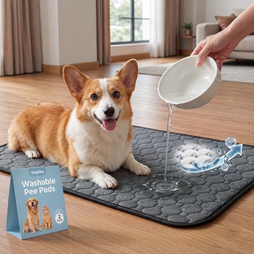 Doglike [Upgraded Silver-Ion Odor] Washable Pee Pads for Dogs – Ultra Absorbent, Leak-Proof, Non-Slip & 5-Hour Quick-Drying Reusable Puppy Training Pads for Home, Crate & Sofa,24" x 18" (2 Pack) - size: 24" x 18"【Industry #1 Ag+ Fabric Application】
