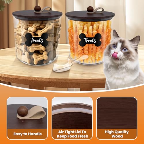 HOYTAMDAR 2 Pack Airtight Dog Treat Containers with Bamboo Lids, Dog Treat Jars with Scoops, Clamps, Labels and Marker, Dog & Cat Treat Holder - color: Brown - 2 Pack