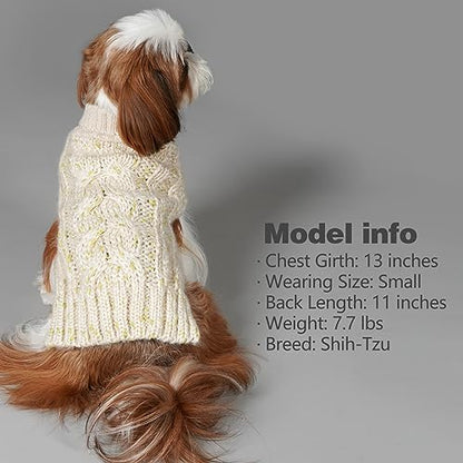 KYEESE Dog Sweater Pullover Winter Coat Turtleneck Knitwear with Golden Yarn for Small Dog, Beige, Medium - color: Beige, size: Medium