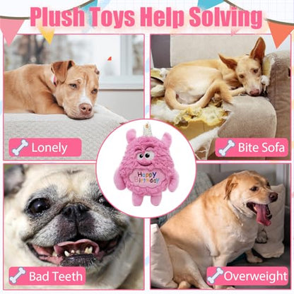 Plush Dog Birthday Toy for Girl Boy Gifts, Crinkle Squeaky Dog Toy Keep Them Busy Tug of War Stuffed Dog Chew Toy for Small Medium Large Dogs (Pink) - color: Pink