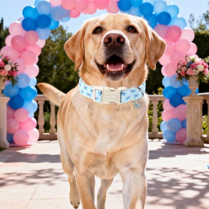 DOGWONG Blue Dog Collar, Cute Blue Boy Dog Collar Adjustable Soft Male Female Pet Dog Collar Bowtie Printed Puppy Necklace for Small Dogs - color: Blue Bowtie, size: Extra Small