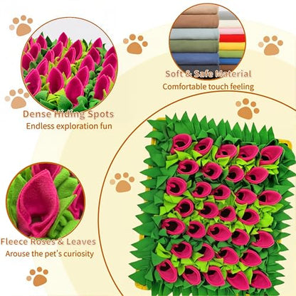 Snuffle Mat for Dogs, Cats, Rabbits, Guinea Pigs, Durable Washable Pet Feeding Mat, Flower & Grass Slow Feeder, Nose Work Training Pad, Anxiety Relief & Mental Stimulation(S, Rose Red) - color: Rose Red