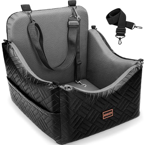 JOEJOY Dog Car Seats for Small Medium Dogs, Wipe Clean Waterproof Detachable PU Leather Cover, Thickened 2 inch Memory Foam Pet Car Seat with Safety Belt and Storage Pockets(No Cushion) - color: PU Grey, size: Small/Medium