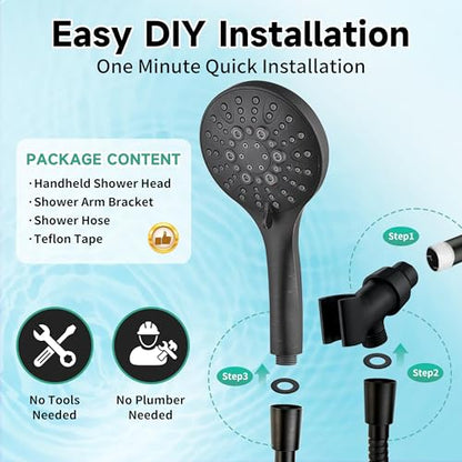 BRIGHT SHOWERS High Pressure Shower Head with Handheld, 9 Spray Settings Showerhead Built in Power Wash to Clean Tub and Pets, Extra Long 69" Hose, Adjustable Bracket, Oil-Rubbed Bronze - color: Oil Rubbed Bronze, style: 2.5 GPM | 9 Modes