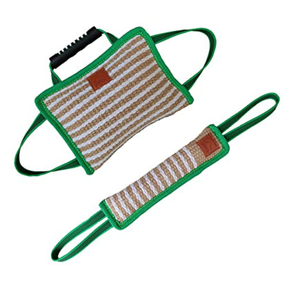 Durable Jute Dog Bite Pillow+Dog Bite Tug Toy, Durable Hard Jute Fabric,Suitable for Medium to Large Dogs (Green)
