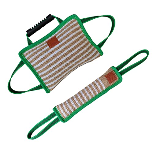 Durable Jute Dog Bite Pillow+Dog Bite Tug Toy, Durable Hard Jute Fabric,Suitable for Medium to Large Dogs (Green)