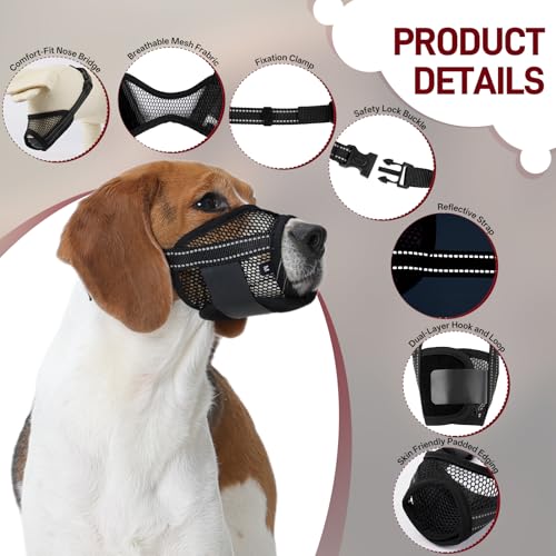 Pezluxe 2-Pack Dog Muzzle, Soft Air Mesh Muzzle Anti Biting Barking Chewing, Secure & Breathable Drinkable Pets Muzzles with Adjustable Strap, for Small Medium Large Dogs (Black-M) - size: M