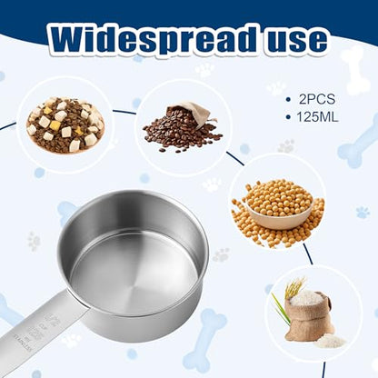 2PCS 1/2 Cup Dog Food Scoop, 125ml Stainless Steel Half Cup Measuring Scoop, Durable Dishwasher Safe Pet Food Scoops for Feeding Pet, Wet and Dry Ingredients