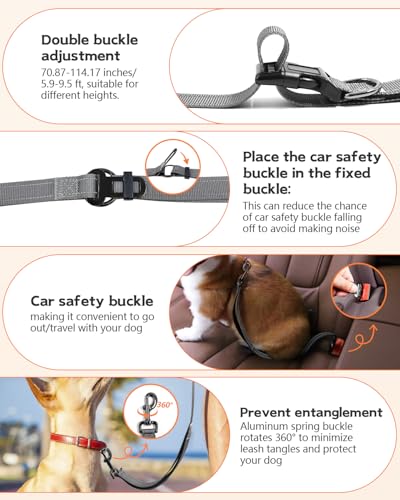 Hands Free Dog Leash with Seatbelt, 9.5 FT Adjustable Handheld/Crossbody/Waist Leash for Dog Walking, Reflective, 360° Tangle-Free, Shock Absorbing for Medium & Large Dogs. - color: Grey