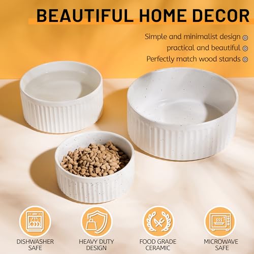 Non-Slip Ceramic Dog Bowls,8" Dog Food and Water Bowl Set with Silicone Base, 64oz/8cups Weighted Flip-Proof Pet Feeding Bowl for Medium and Large Dogs (Large,White) - color: White, size: 8 Cups