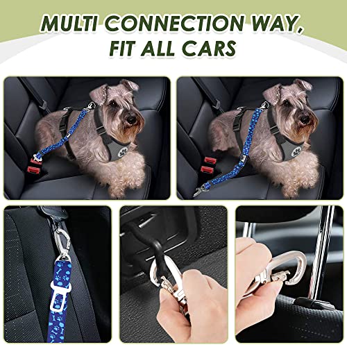 SlowTon Dog Seatbelt, 2 Pack Dog Seat Belt Car Leash Adjustable Elastic Bungee Buffer Heavy Duty Nylon Reflective Pet Safety Tether Connect to Dog Harness for Travel Riding in Vehicle (Daul Clip, BL) - color: Blue