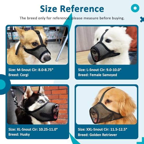 LUCKYPAW Dog Muzzle, Mesh Muzzle for Large Medium Small Dogs, Soft Mouth Guard to Prevent Biting Chewing with Adjustable Head Strap, Perfect for Vet Visit(Black, S) - size: S