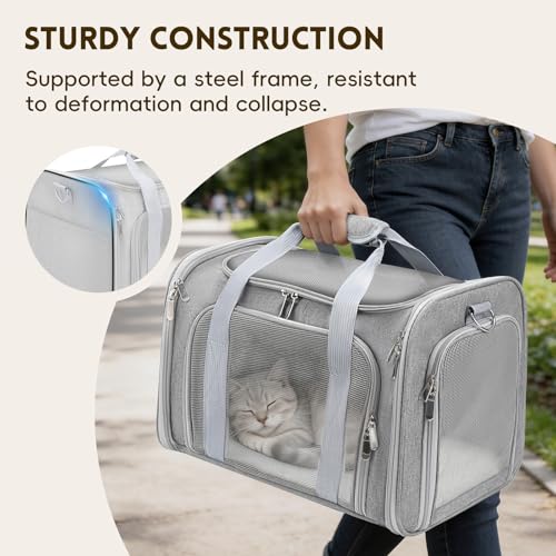 Cat Carrier Soft, Dog Carriers for Small Dogs/Large Cats (Up to 16lbs), with High Breathability, Shoulder Strap, Removable Pad, Pet Carrier Airline Approved, for Home Outdoor Travel (Gray) - color: Gray