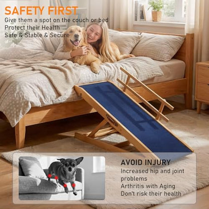 Dog Ramp - 7 Adjustable Heights, Portable with Leather Handle, Anti-Slip Design for Beds, Couches & Cars - Perfect for Small & Large Dogs - size: 115 CM LONG with Guardrails