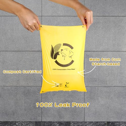 Certified Compostable Dog Poop Bags, 120 Count Landfill Friendly and Leakproof Waste Bags, Easy Open Unscented Maize Yellow Poop Bag for Dog, 15 Doggy Bags Per Roll (8 rolls) - color: Maize Yellow, size: 120 Count (Pack of 1)