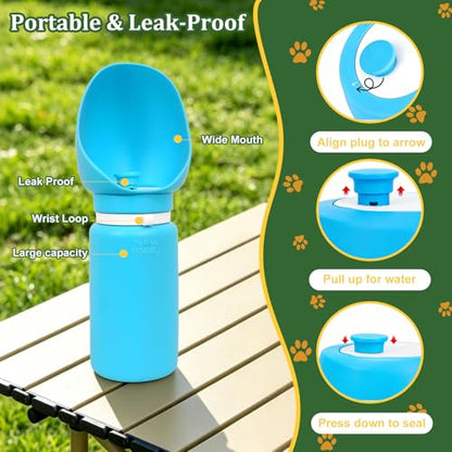 2 in 1 Foldable Dog Water Bottle, Leakproof Portable Pet Dispenser, Water Bottle Dog Bowl, Collapsible Food Grade Silicone Puppy Bottles, Lightweight Foldable for Travel Walking Caming (Blue) - color: Blue