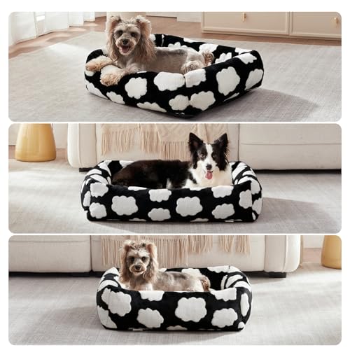 JOEJOY Medium Dog Bed Medium Size Dog, Rectangle Washable Orthopedic Pet Bed with Removable Zipper Cover, Cute Soft Calming Puppy Pet Bed with Jacquard Shaggy Plush & Non Skid Bottom - color: Cozy Clouds Black, size: M (30"x24"x8")