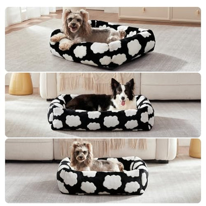 JOEJOY Medium Dog Bed Medium Size Dog, Rectangle Washable Orthopedic Pet Bed with Removable Zipper Cover, Cute Soft Calming Puppy Pet Bed with Jacquard Shaggy Plush & Non Skid Bottom - color: Cozy Clouds Black, size: M (30"x24"x8")