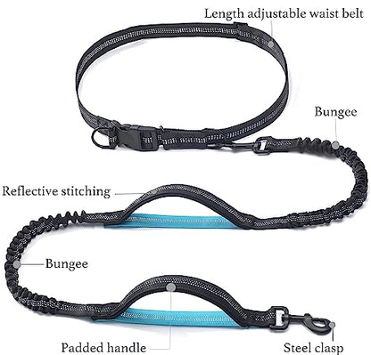 iYoShop Retractable Hands Free Dog Leash - Dual Handle Bungee Waist Leash for Small, Medium and Large Dogs (Medium/Large, 25-150 lbs, Black) - size: Medium/Large