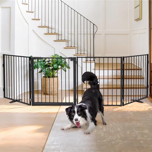 Snagle Paw Extra Wide Dog Gate,Free Standing Dog Fence with Door, Up to 104 Inch Wide Pet Gate with Support Feet for Stairs, Hallways, Doorways, Yard (Black, 4 Panels) - size: Up to 104" W, 4 Panels, Black
